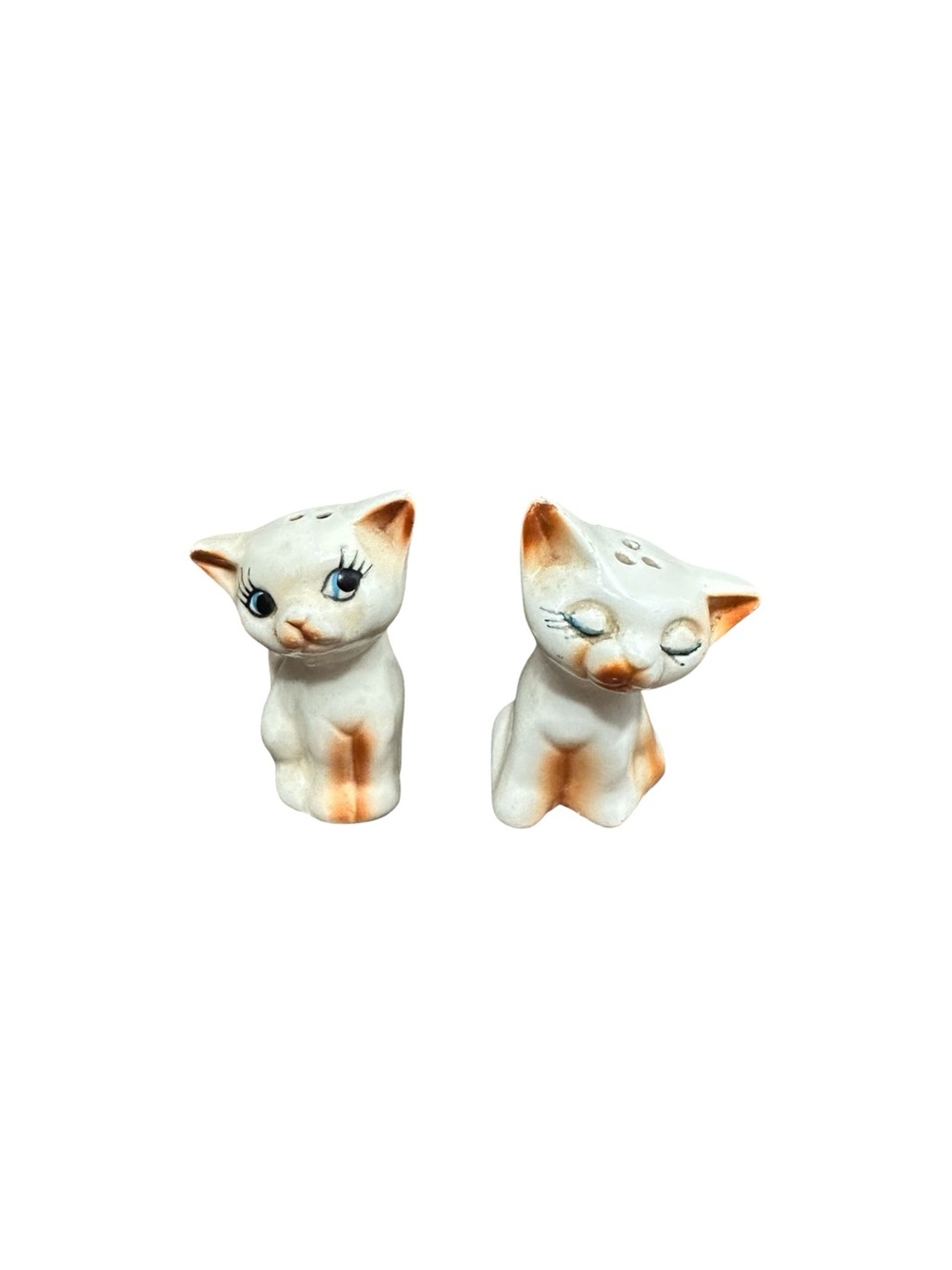 Vintage Ceramic Cat Salt & Pepper Shakers Big Eye Kitsch Retro